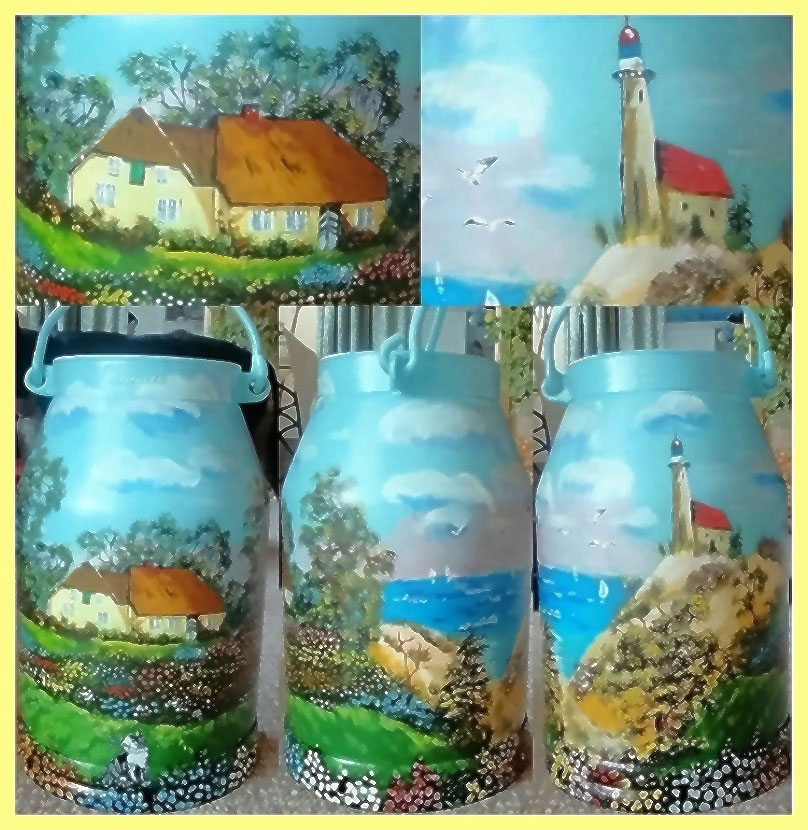 bemalte Milchkanne - Leuchtturm - Malerin Petra Rick 2011 - Acryl